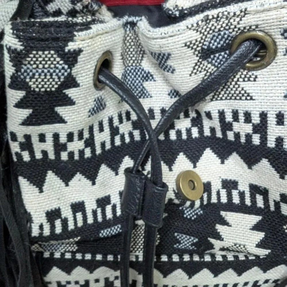 Union Bay black leather backpack with fringe and Aztec print‎